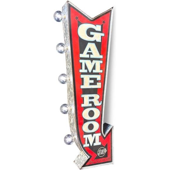 Game Room Double-Sided Marquee Sign With Vintage Print And LED Bulbs Retro Decor